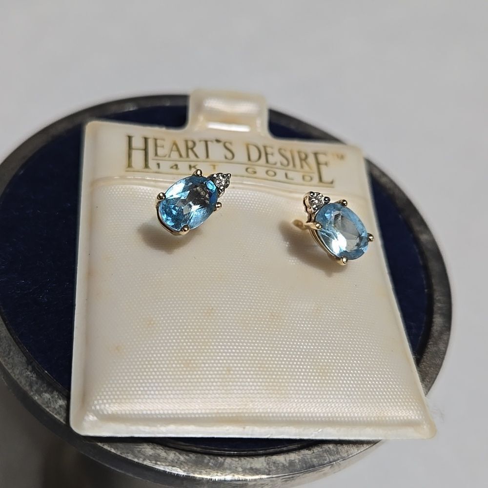 14k Gold Earrings Featuring Blue Topaz And Diamonds